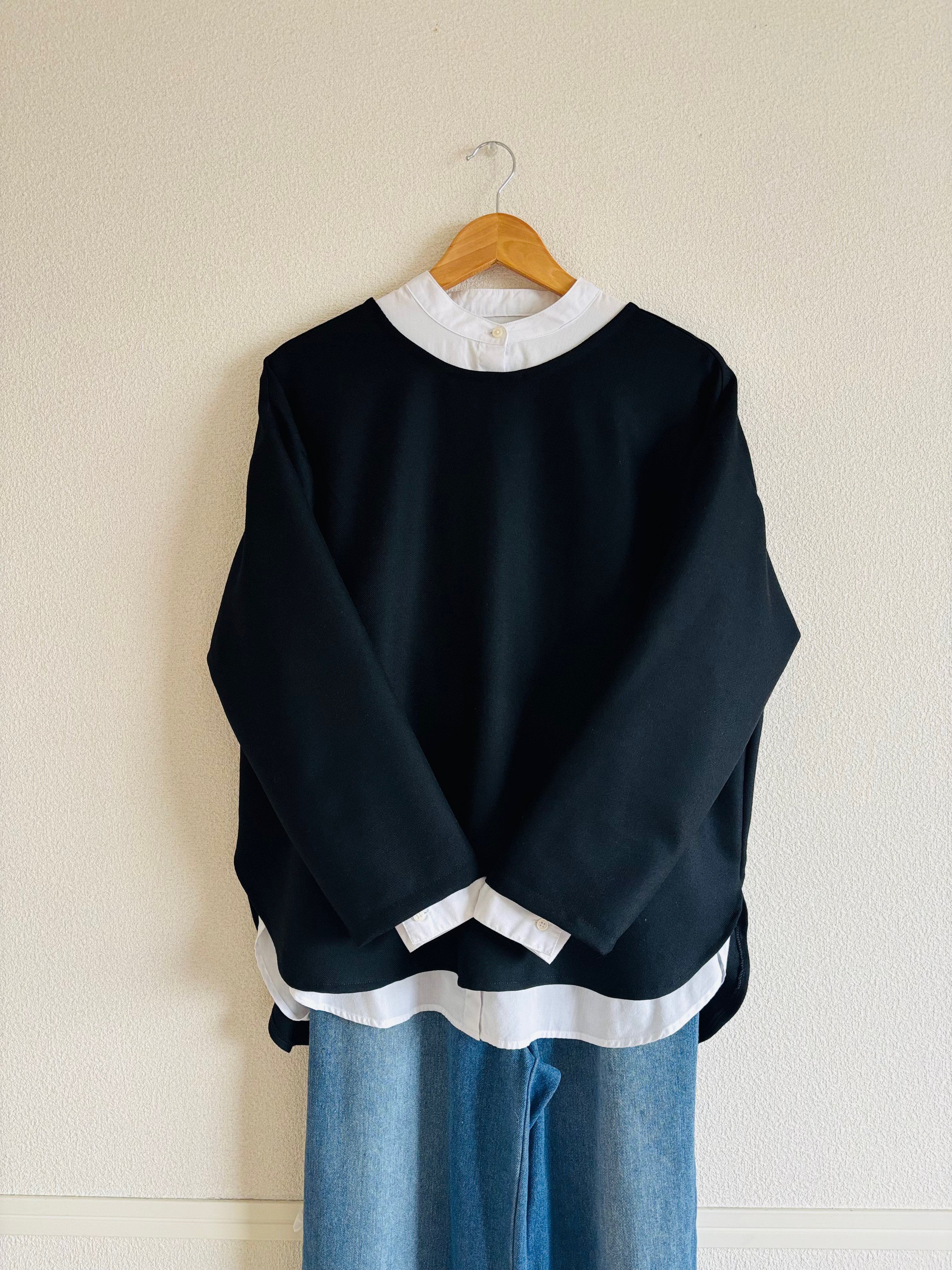 【春秋冬3シーズン】バックセンタータックプルオーバー/ウール　ブラック