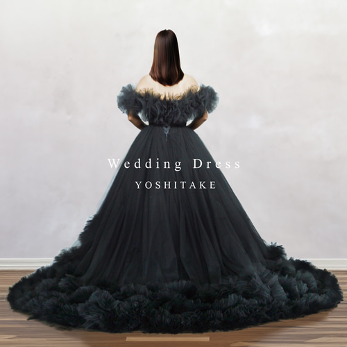 ウエディングドレス.ブラック.カラードレス.オフショルダー.Y2736-b