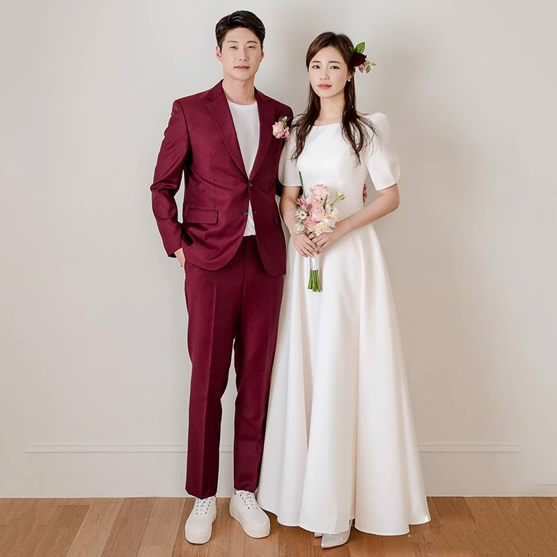 ウェディングドレス 白黒 半袖 シンプル 韓国風 花嫁 披露宴 演奏会 成人式 前撮り 二次会 お呼ばれ AK738