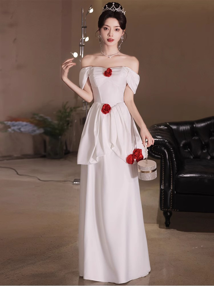 ウェディングドレス 白 薔薇バラ シンプル 韓国風 花嫁 披露宴 誕生日 成人式 前撮り 二次会 お呼ばれ AK741