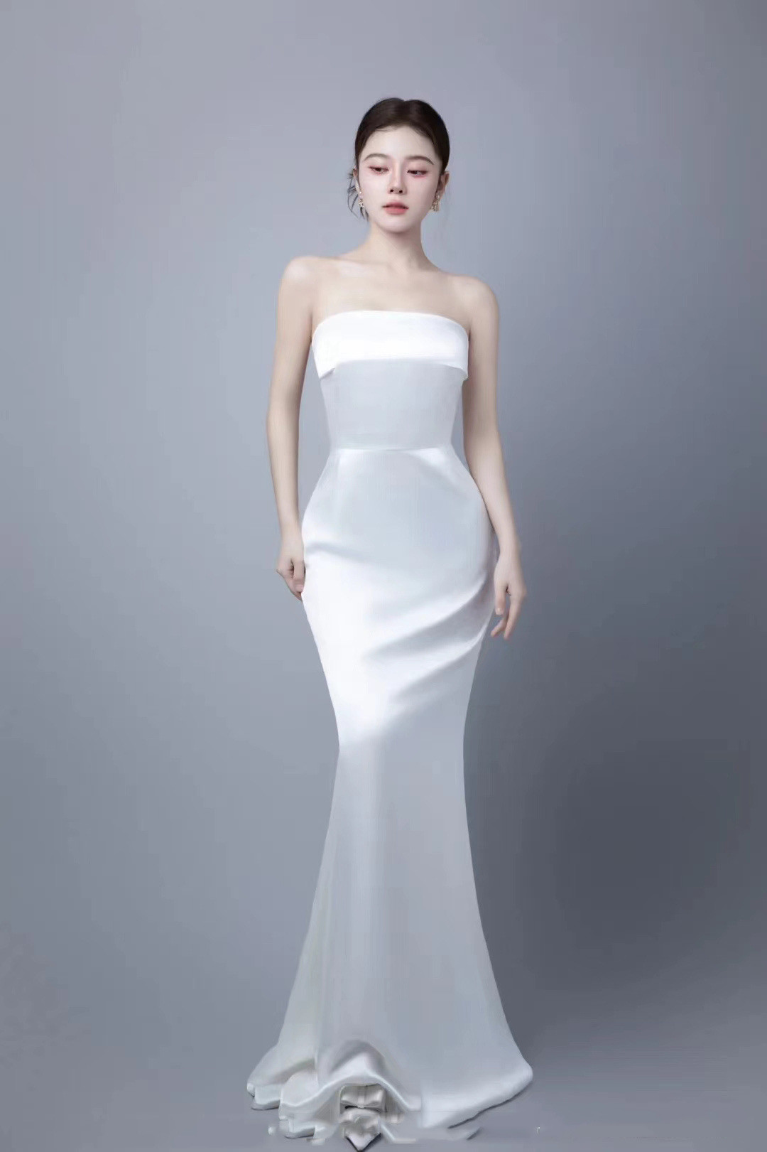 マーメイドドレス 白 黒 オフショルダー シンプル 韓国風 パーティー 披露宴 前撮り 二次会 お呼ばれ AK753