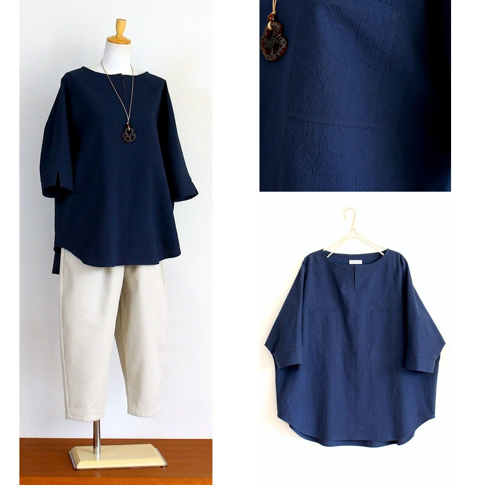 c_o_c_o_r_o　ゆったり感のあるブラウス　コットン/ネイビー