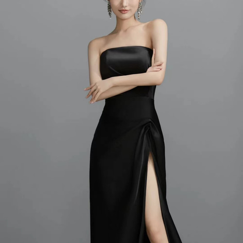 パーティードレス 黒 オフショルダー シンプル 韓国風 高級感 誕生日