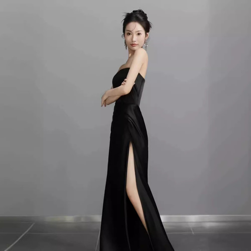 パーティードレス 黒 オフショルダー シンプル 韓国風 高級感 誕生日
