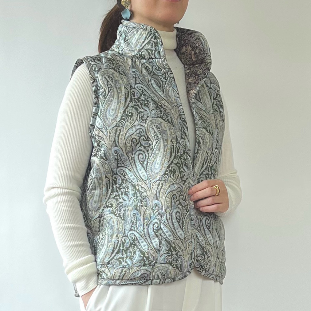 リバティプリント リバーシブル中綿ベスト♪大人のための軽やかレイヤード/インナーベスト