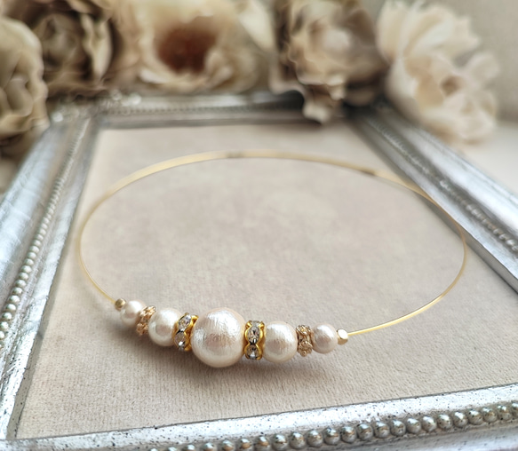 コットンパールとCZ付きロンデルのワイヤーチョーカー 11枚目の画像