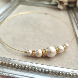 コットンパールとCZ付きロンデルのワイヤーチョーカー 13枚目の画像