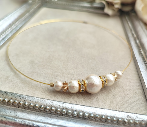 コットンパールとCZ付きロンデルのワイヤーチョーカー 13枚目の画像