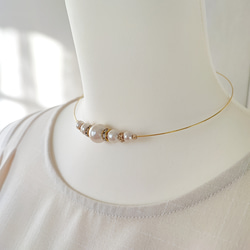 コットンパールとCZ付きロンデルのワイヤーチョーカー 4枚目の画像