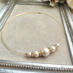 コットンパールとCZ付きロンデルのワイヤーチョーカー 10枚目の画像