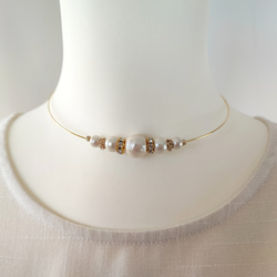 コットンパールとCZ付きロンデルのワイヤーチョーカー 8枚目の画像