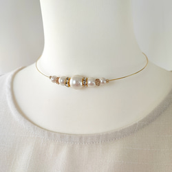 コットンパールとCZ付きロンデルのワイヤーチョーカー 5枚目の画像