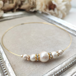 コットンパールとCZ付きロンデルのワイヤーチョーカー 6枚目の画像