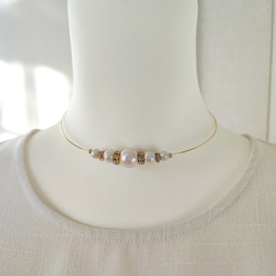 コットンパールとCZ付きロンデルのワイヤーチョーカー 2枚目の画像