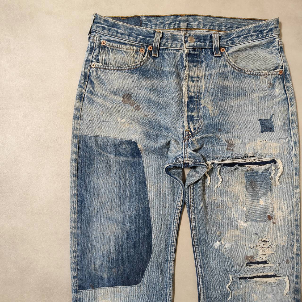 W34表記 リペアカスタム usa製 リーバイス 501 リメイクデニム ビンテージジーンズ グランジデニム ダメージ 14,454円