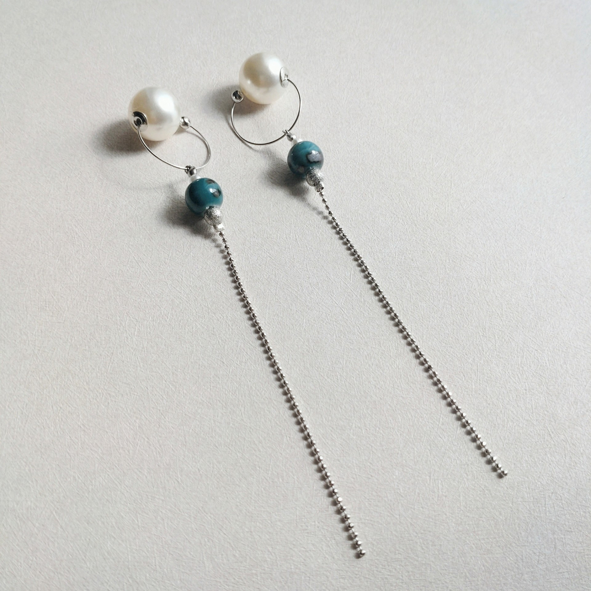 さとう式リンパケア イヤーカフ（ビューティーカフ）ティールカラー陶器&ロングチェーン