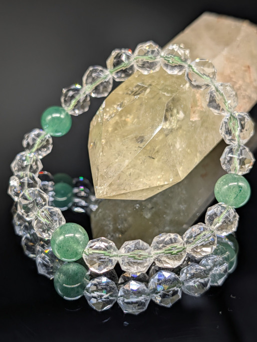 【高品質・金銭運・癒し・運開き】水晶(プレミアムスターカット)  アベンチュリン 10mm ブレスレット