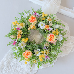 満開ミモザのリボンリース＊2way仕様・:*+. リース *↟⍋*↟ 癒やし花