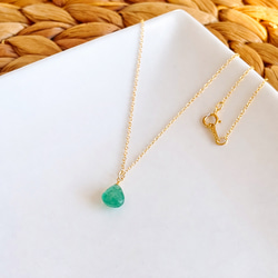 グリーンアベンチュリンの一粒ネックレス｜14kgf 華奢チェーン｜心を穏やかに整える天然石 3枚目の画像