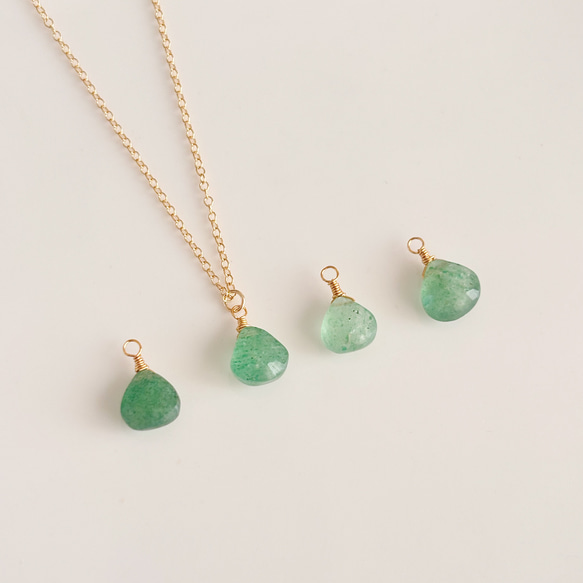 グリーンアベンチュリンの一粒ネックレス｜14kgf 華奢チェーン｜心を穏やかに整える天然石 2枚目の画像