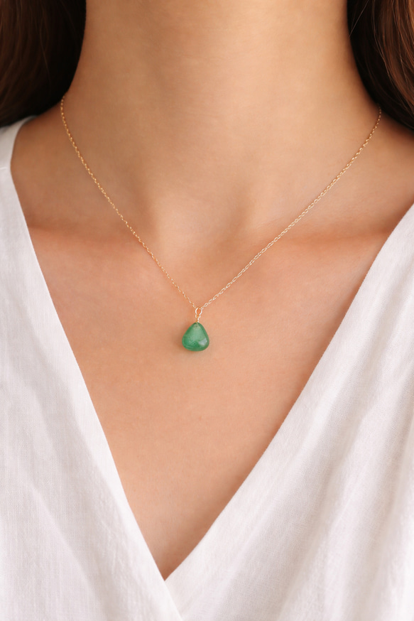 グリーンアベンチュリンの一粒ネックレス｜14kgf 華奢チェーン｜心を穏やかに整える天然石 6枚目の画像