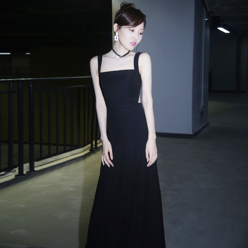 高級感 黒 サテン ウェディングドレス シンプル 韓国風 花嫁 パーティー 誕生日 二次会 披露宴 前撮り HL1226