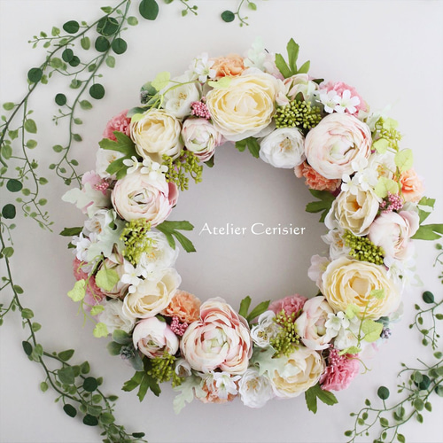 ☆ラナンキュラス カーネーション リース＜アーティフィシャルフラワー