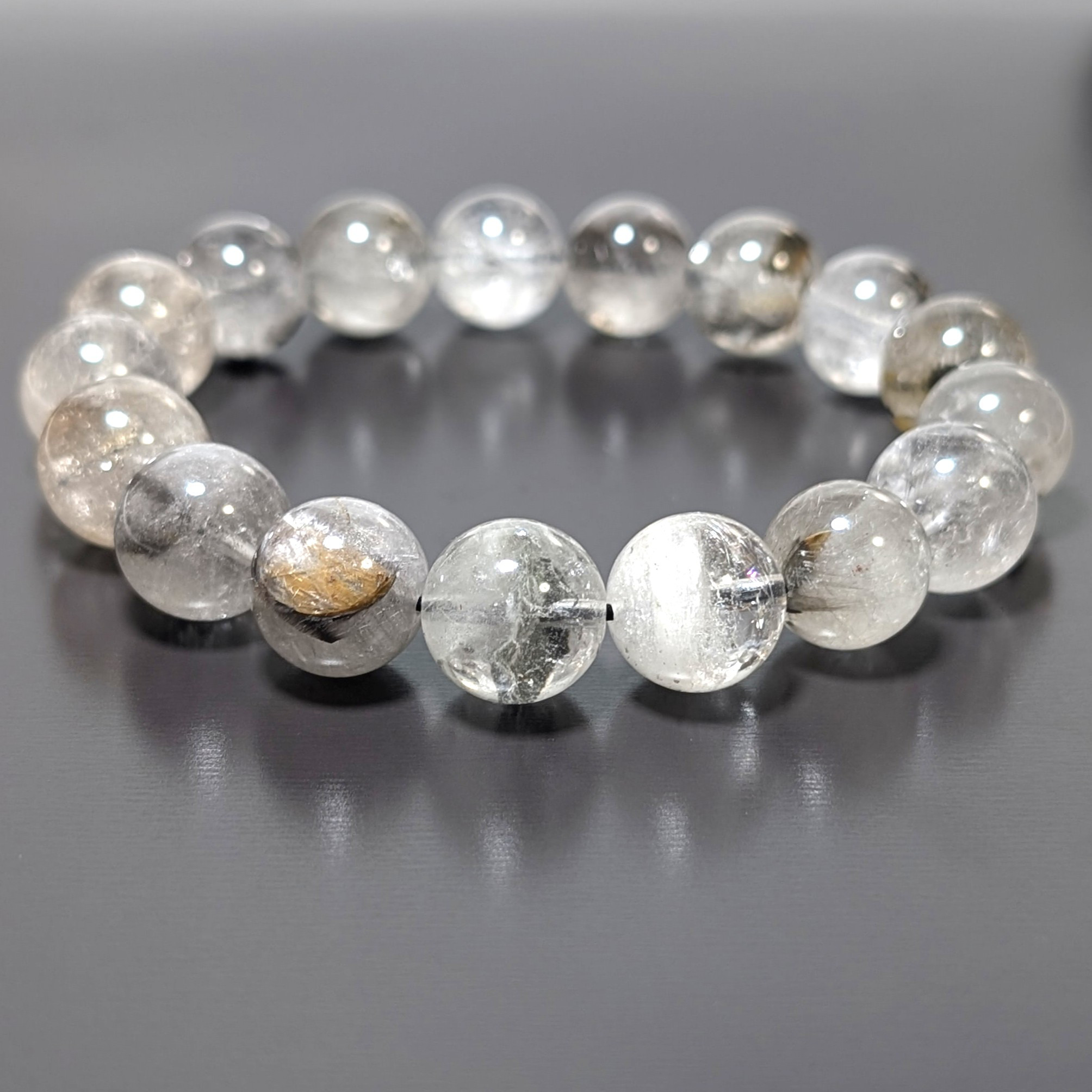 【ブルッカイトが盛りだくさん】プラチナルチル 12mm ブレスレット 金銭運や自己成長を促す 仕事のお守り 贈り物