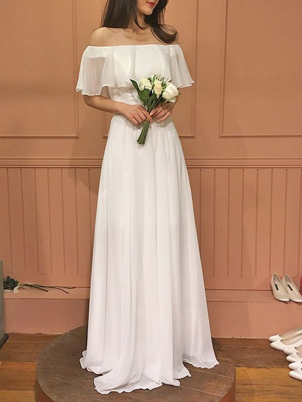 高級感 白 オフショルダー ウェディングドレス シンプル 韓国風 花嫁 パーティー 披露宴 前撮り HL1244
