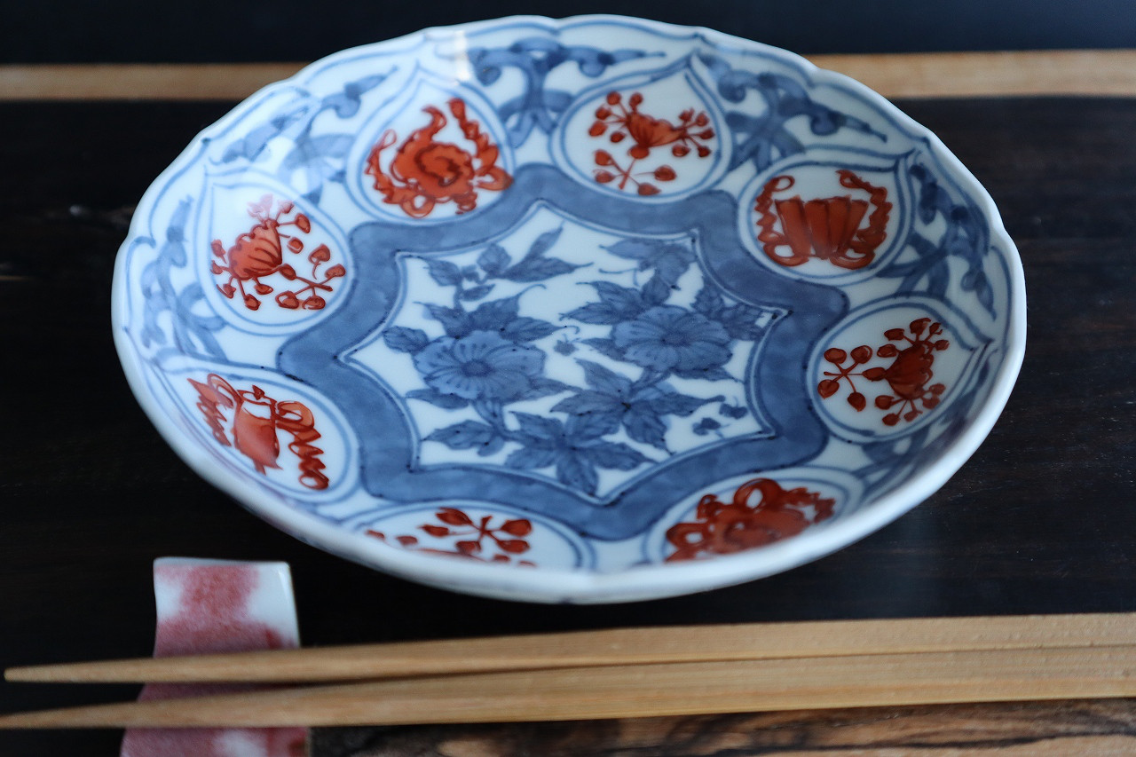 染付赤絵花鳥文皿.1