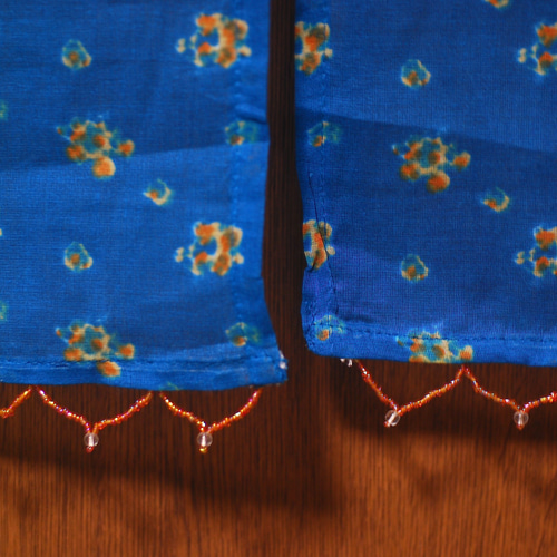 カフェカーテン　のれん　綿素材　ブロックプリント のれん☆インド綿☆ハンドメイド☆ブロックプリント「マリンブルー