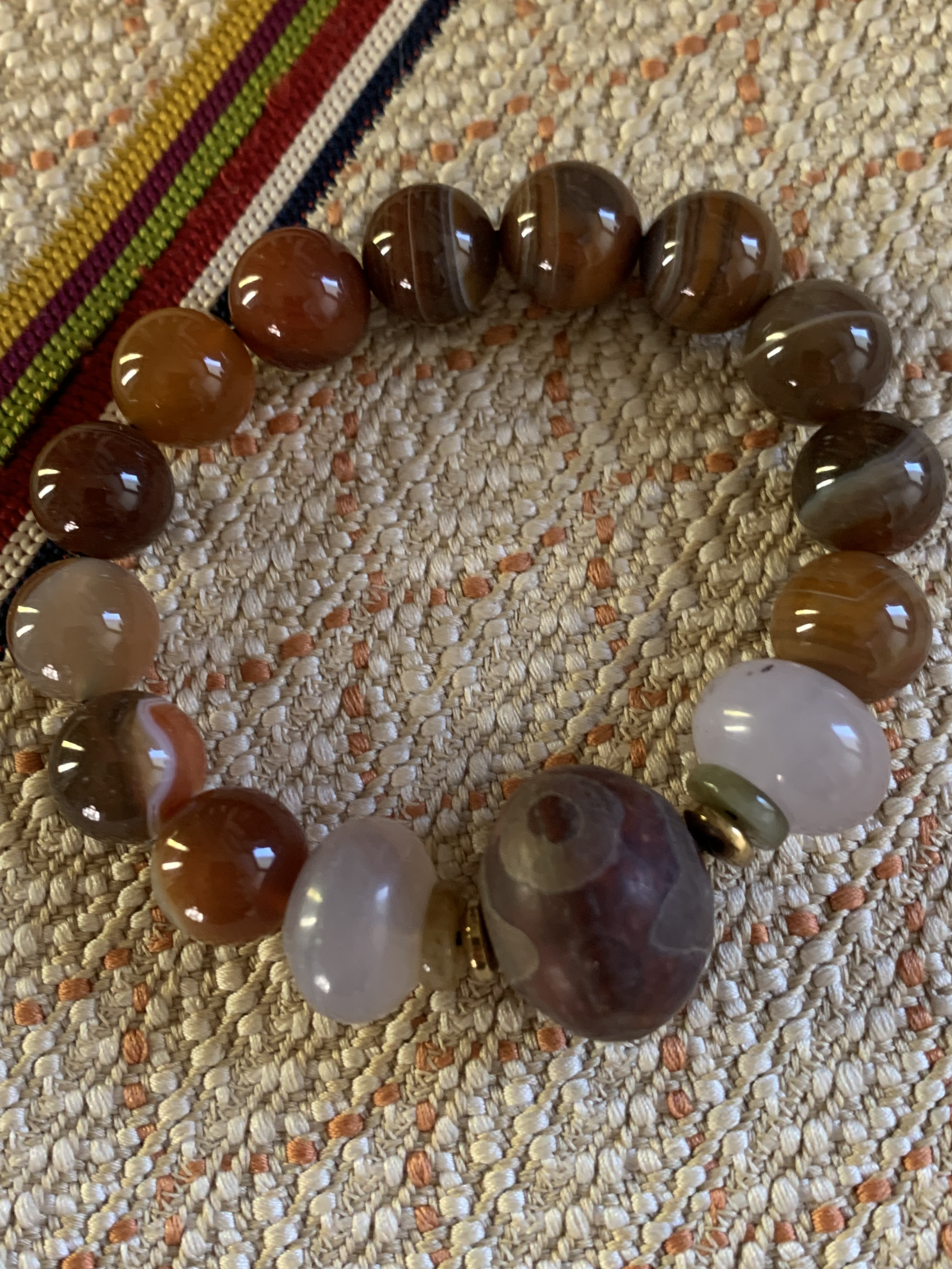 開光 三眼天珠と灰玉髄のブレスレット