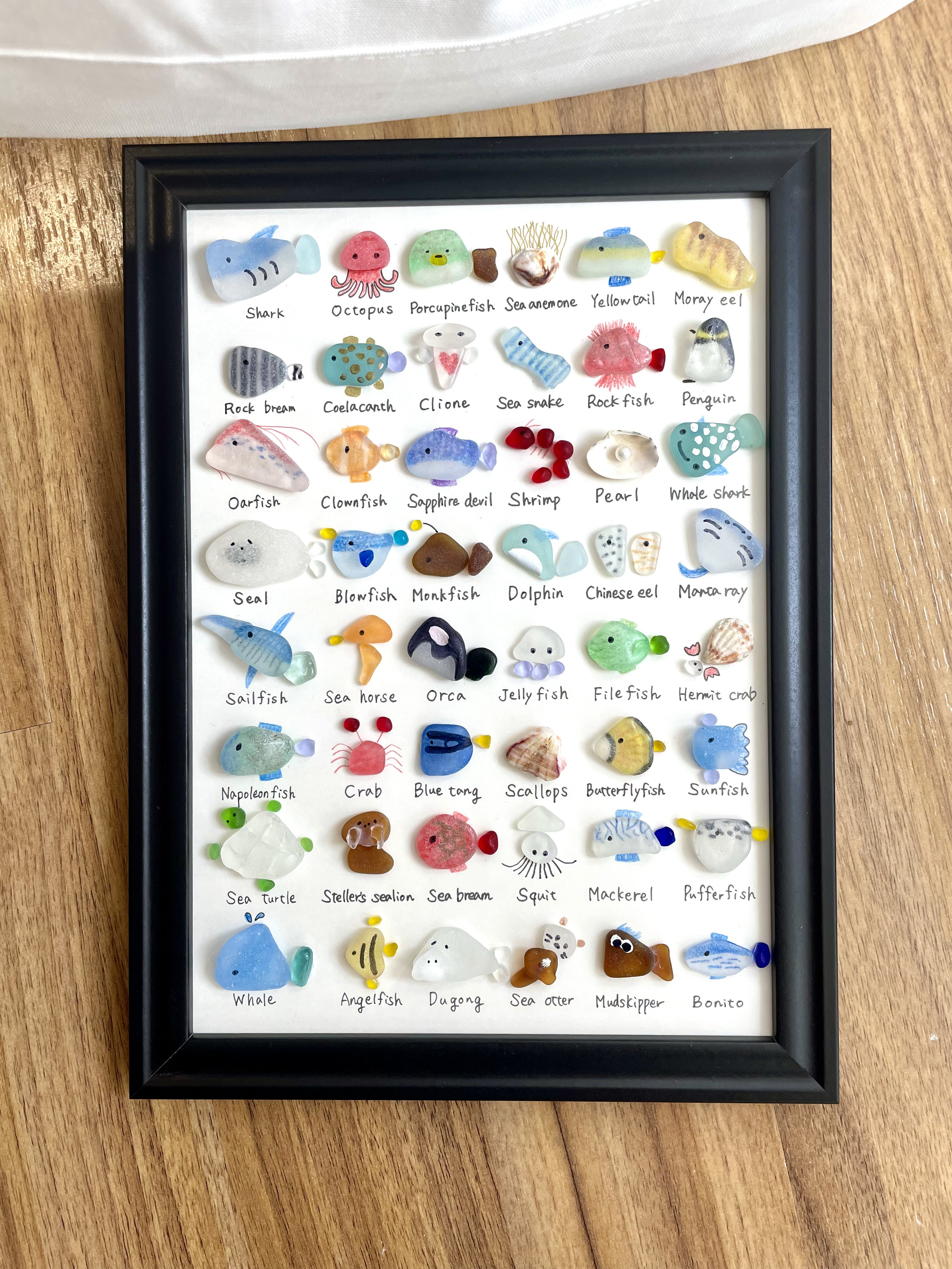 No.195 縦サイズ！48種の海の生き物大図鑑　ギフト　プレゼント　ジンベイザメ　シャチ　くじら シーグラスアート