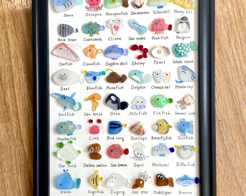 シーグラスアート☆No.370 図鑑　海の生き物　父の日　ギフト　プレゼント シーグラスアート☆No.370 図鑑 海の生き物 父の日 ギフト プレゼント