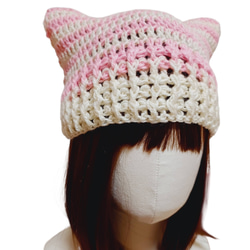 猫耳かぎ針編みニット帽 手編み かぎ針 猫好き ふわふわ ウール 大人