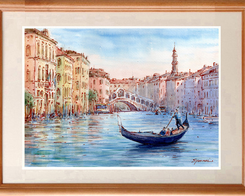 水彩画原画 リアルト橋・ヴェネツィア ＃710 絵画 syoumei 通販