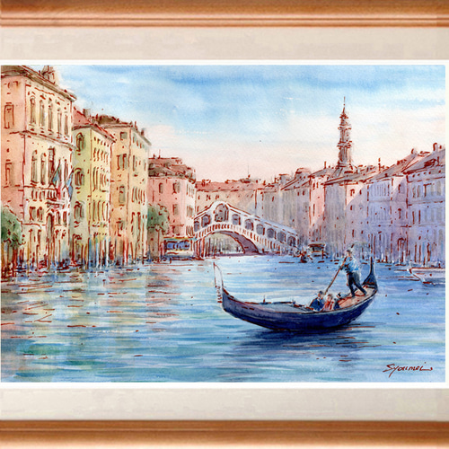 水彩画原画 リアルト橋・ヴェネツィア ＃710 絵画 syoumei 通販