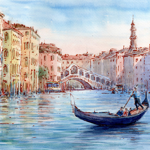 水彩画 船と桟橋の風景額装済み原画 水彩画原画 鎌倉 由比ヶ浜海岸 ＃473 | iichi 日々の暮らしを心地よく