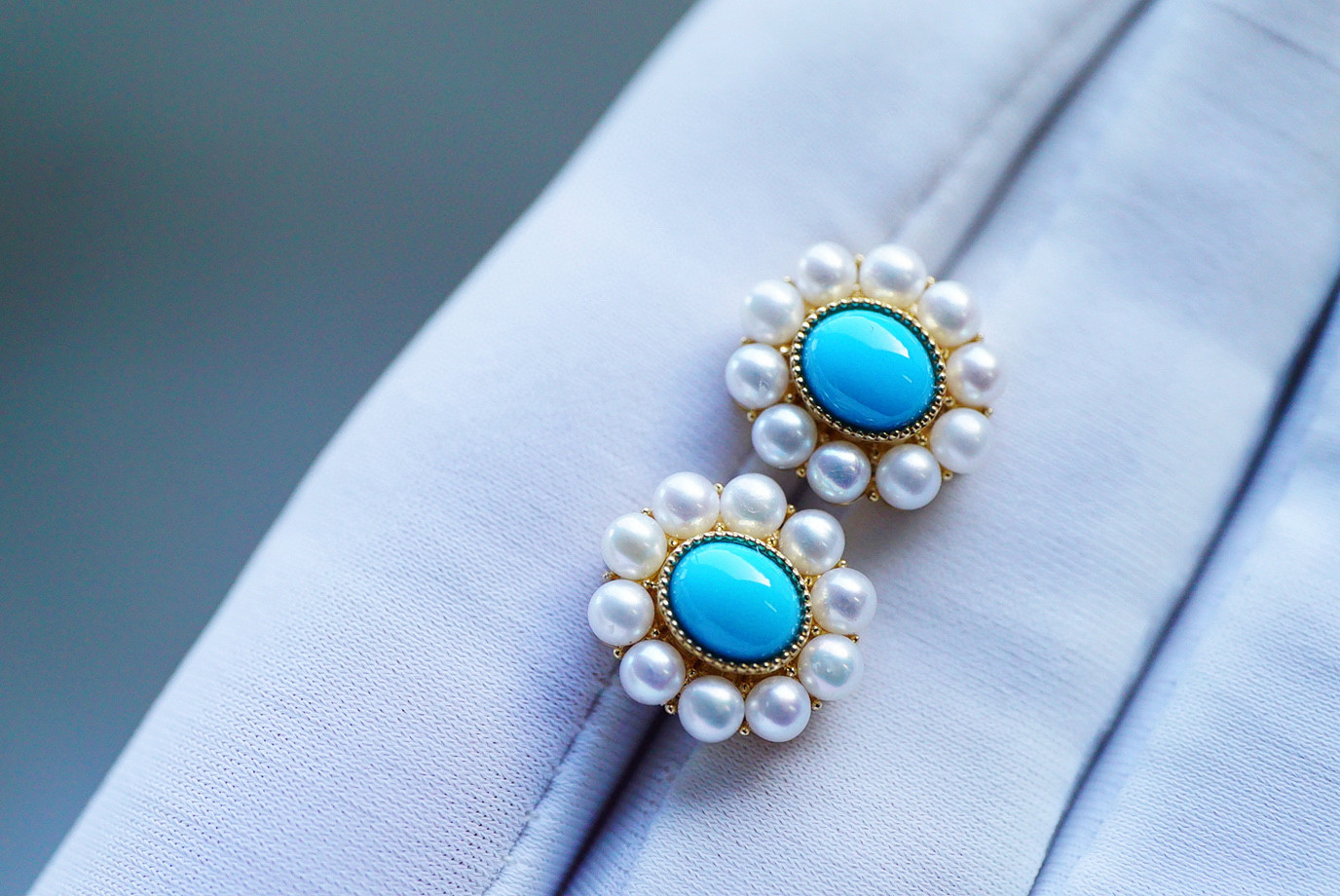 「眠り姫」K18 成功・繁栄・健やかな体・旅の安全　12月の誕生石　ナチュラルターコイズ　ピアス 天然真珠