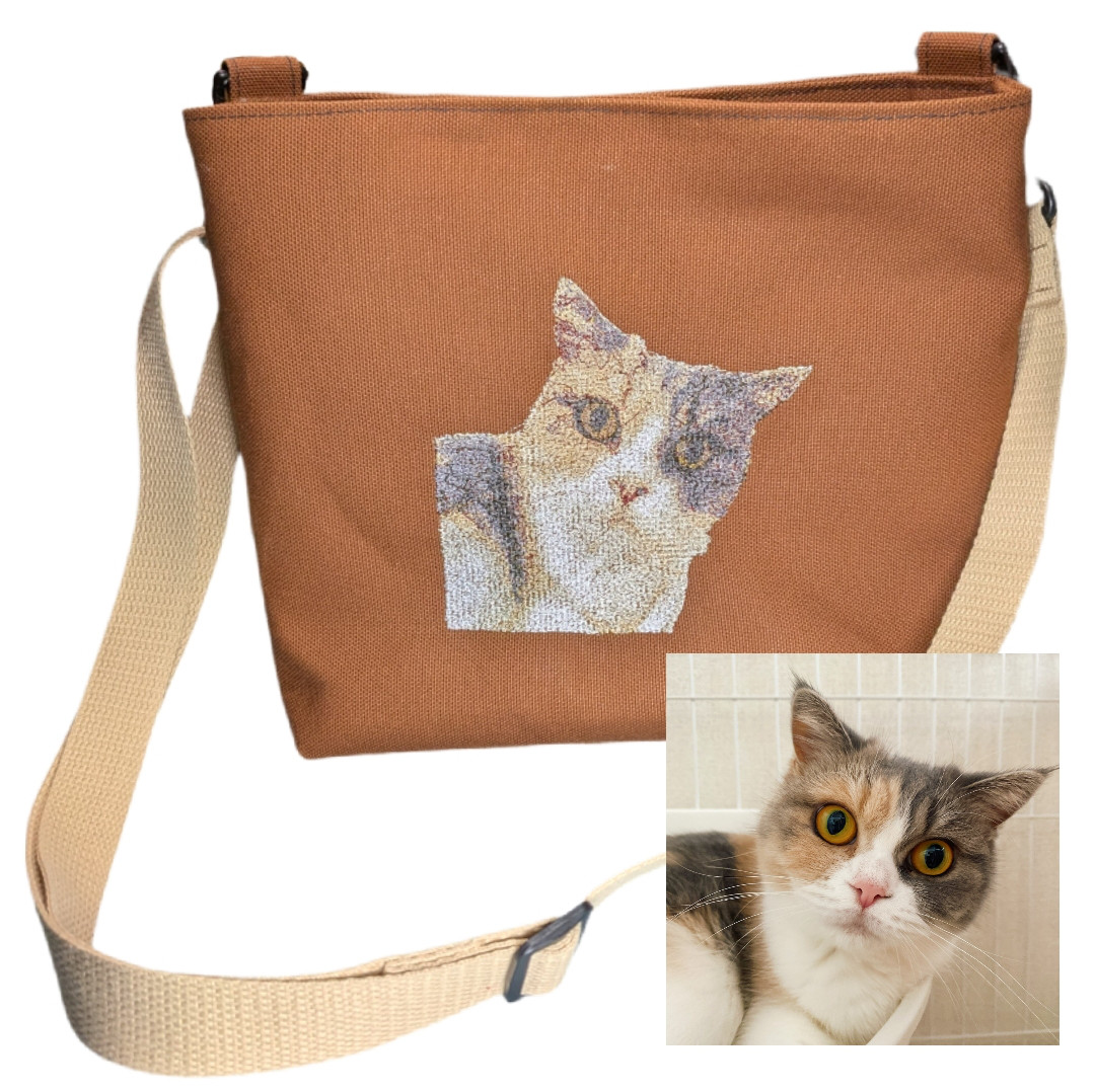 送料無料★8号帆布使用｜うちの子Big刺繍サコッシュ 型崩れしにくい・大人のための犬猫刺繍ショルダーバッグ