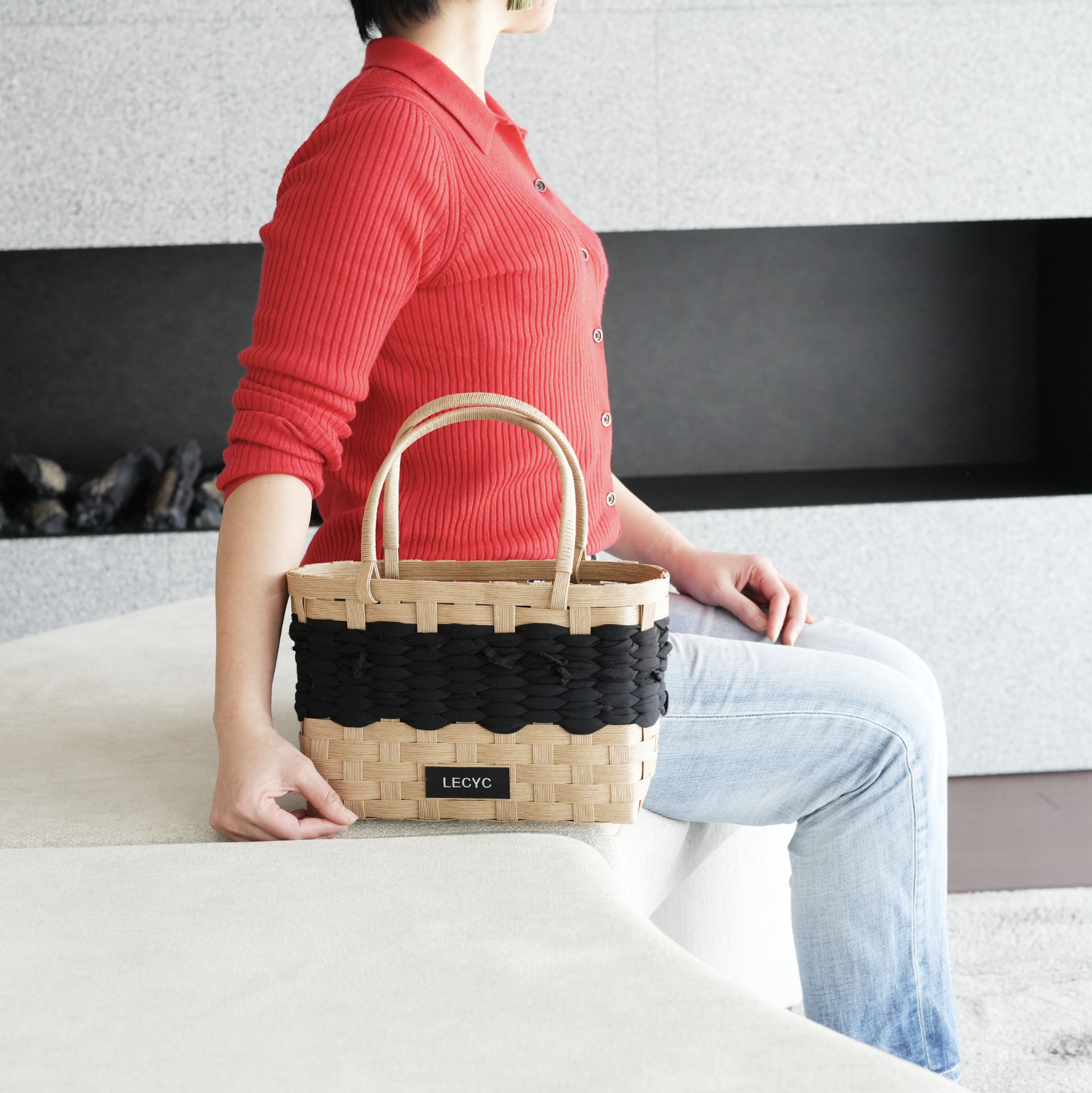 【クラフトバンドとTシャツヤーンのコラボかごバッグ スクエアバッグ】　プレゼント ナチュラルでシンプル 上品　軽量　浴衣