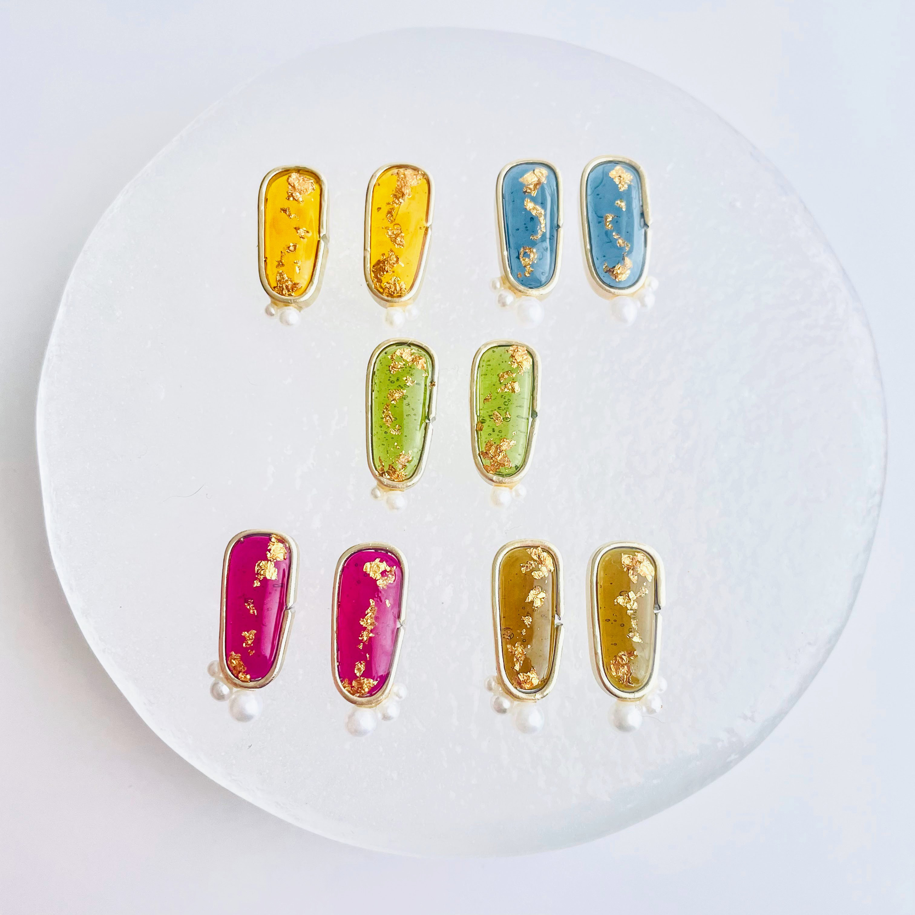 くすみカラーの雫型クリアレジンピアスシリーズ｜smoky jelly series