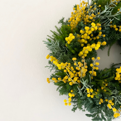 早春リース♪ ~ミモザ.ミランドールとタチカズラ リース 音の庭 ~dried