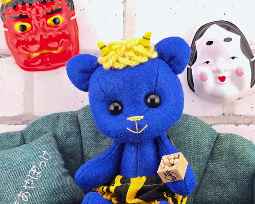 マグネットで変身！】節分の鬼くまちゃんぬいぐるみ（青鬼）／豆まき