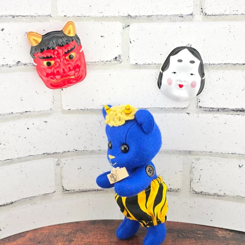 マグネットで変身！】節分の鬼くまちゃんぬいぐるみ（青鬼）／豆まき