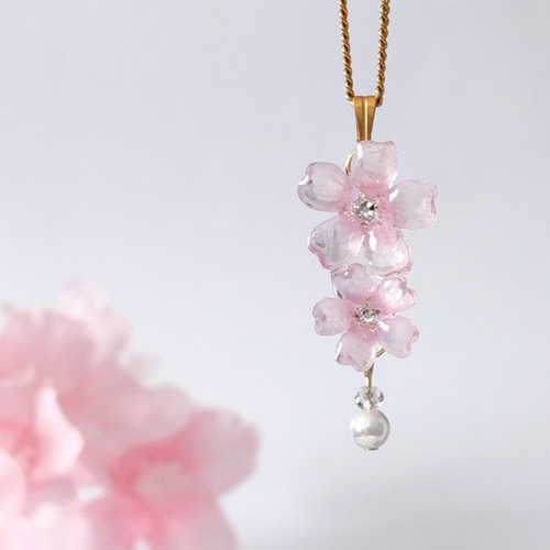 桜 ネックレス 揺れる パール パステルカラー ピンク 花 春 さくら
