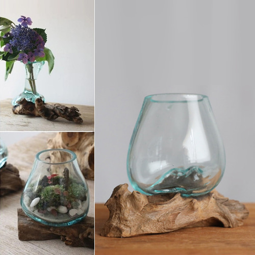 1点制作 anvaiセレクト 流木 BALIガラス オブジェ 花瓶 テラリウム
