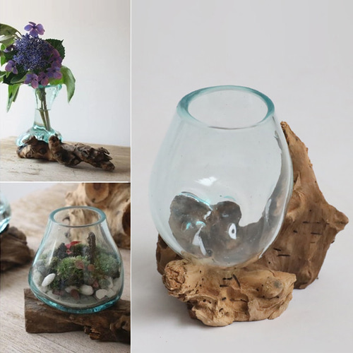 Bali 流木 ガラス オブジェ アクアリウム アート 花瓶 一輪挿し 花器 1点制作 anvaiセレクト 流木 BALIガラス オブジェ 花瓶 テラリウム