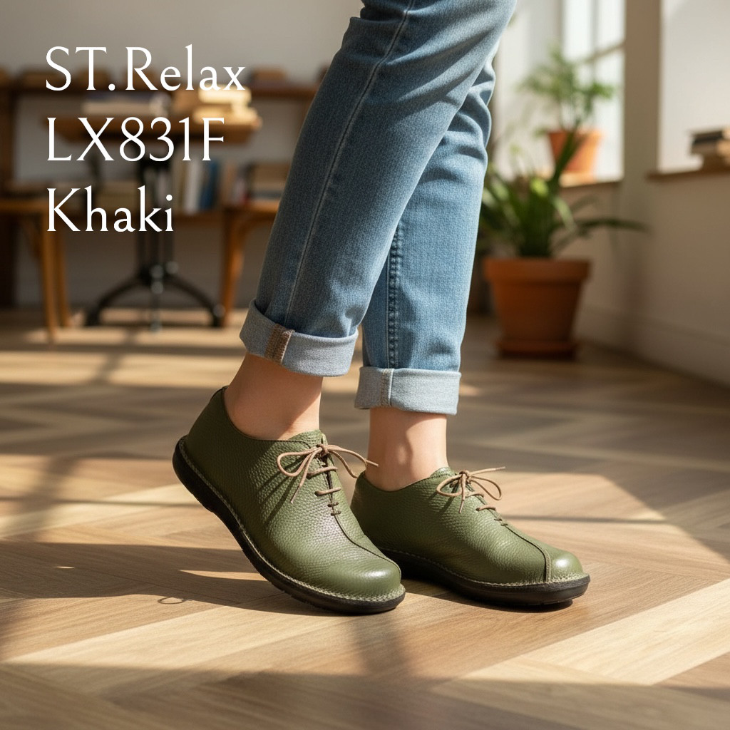 St.Relax◆体に優しいコンフォート流れモカ／宮城興業製／本革／カーキ／シボ／柔らかい革