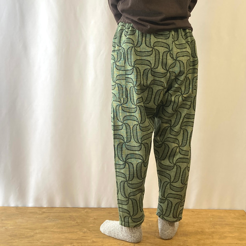 スリムなサルエル暖パンツ 着物リメイク フリース裏地付き ロング